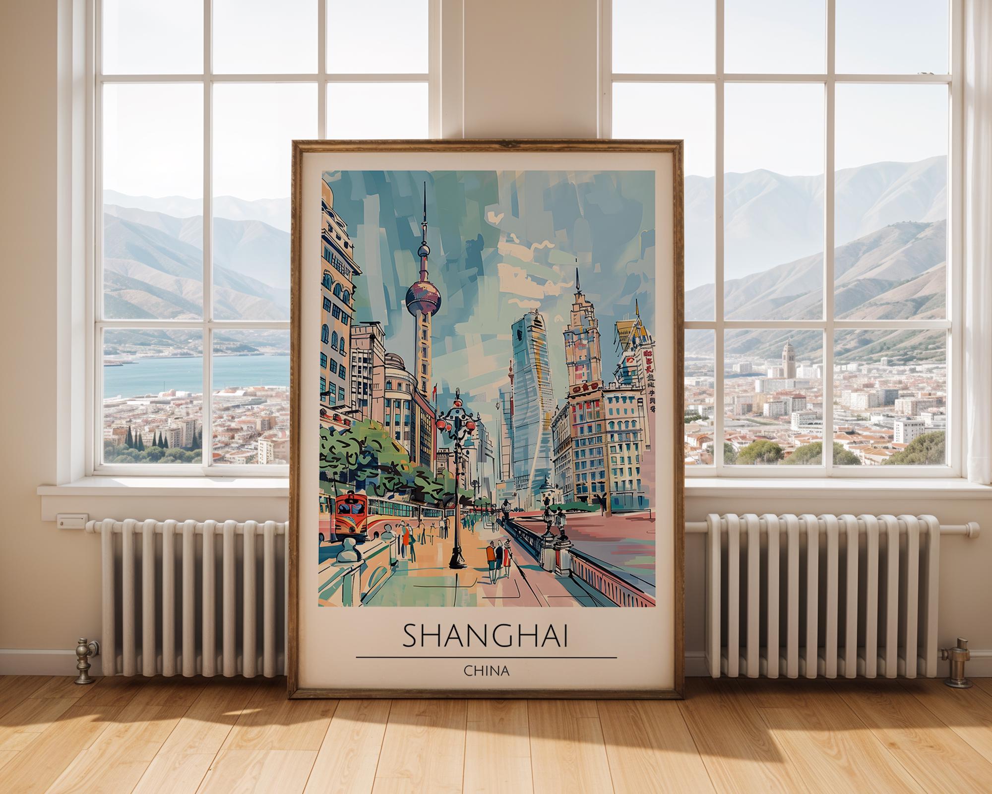 Shanghai Skyline Art Print | Modern China Cityscape (260gsm Matte Paper) wall art print, modern home decor, unframed artwork by Nomad & Nest