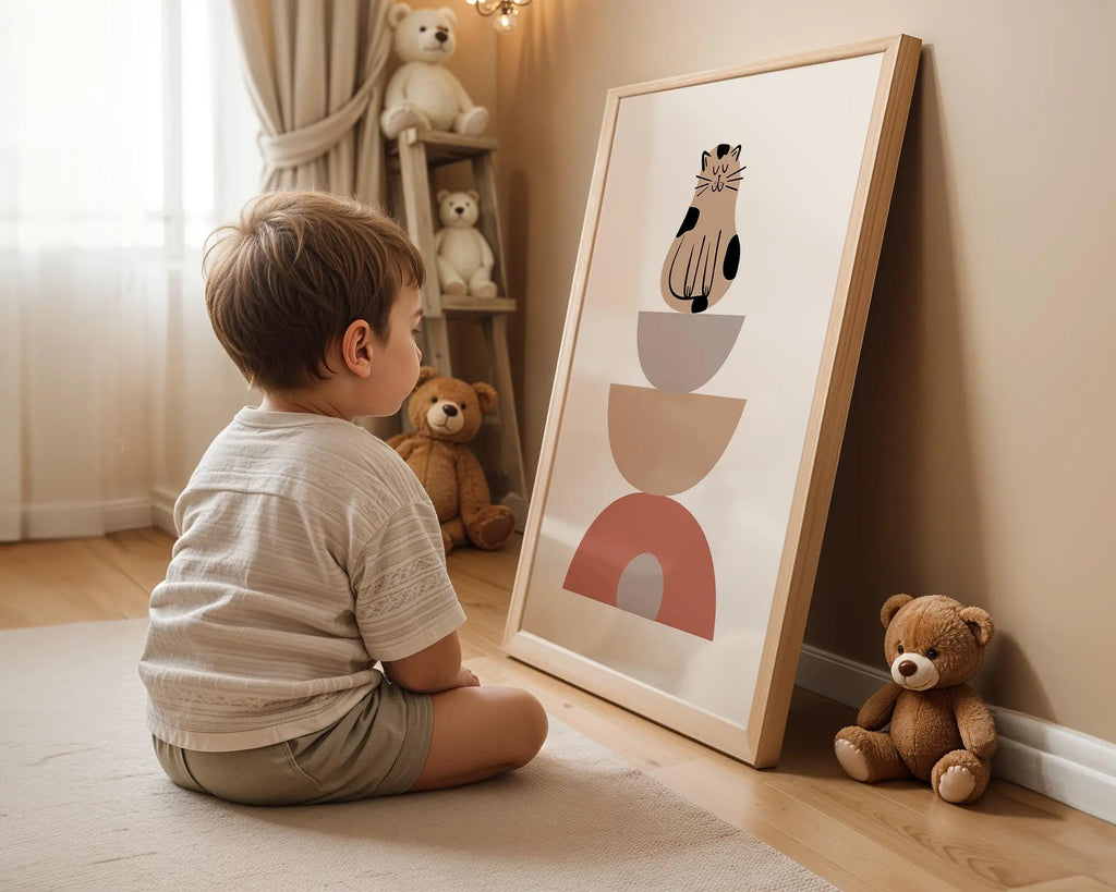 Playroom Ideas | Minimal Cat Nursery Wall Art – Modern Neutral Baby Print wall art print, modern home decor, unframed artwork by Nomad & Nest
