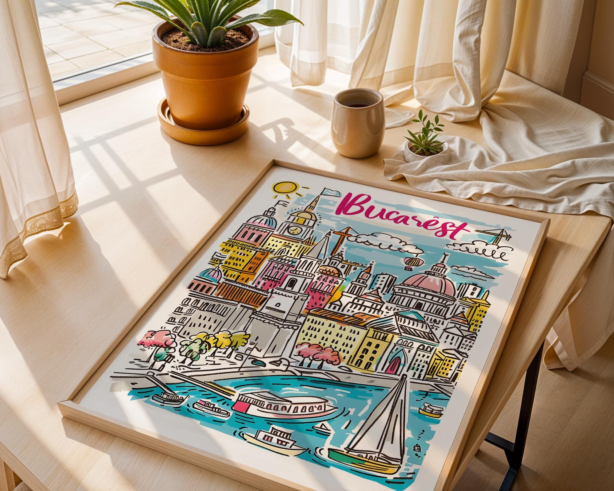 Bucharest Travel Poster | Colorful Illustrated City Print wall art print, modern home decor, unframed artwork by Nomad & Nest