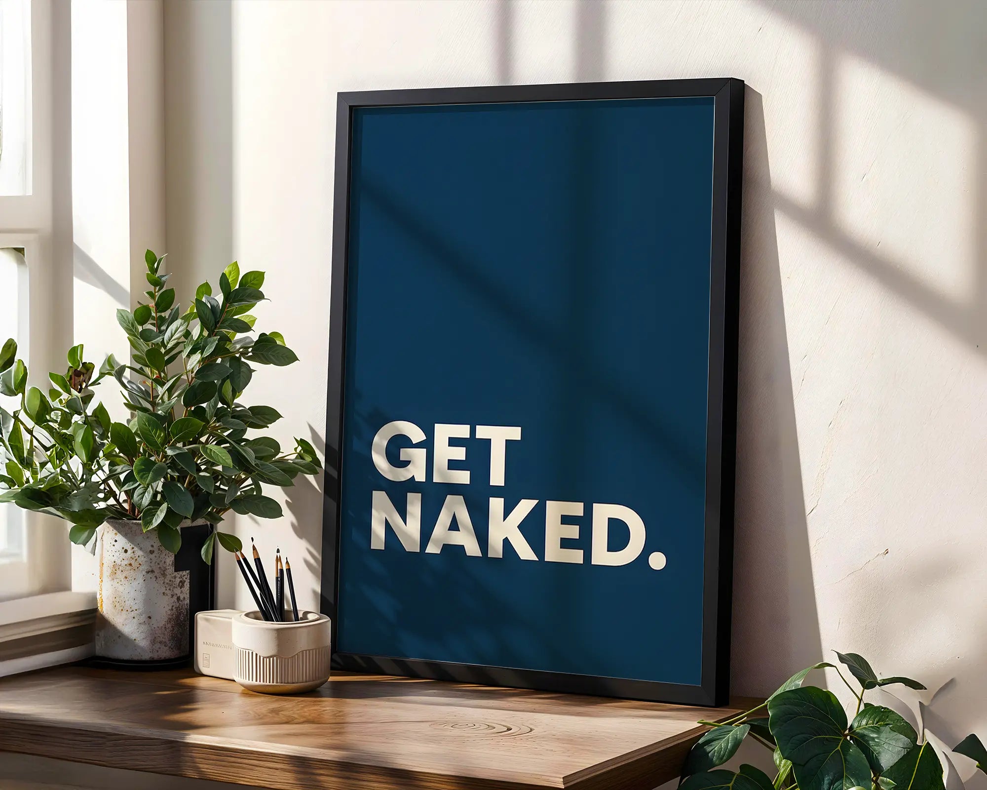 Positive Emotion | Get Naked Wall Art | Bold Modern Typography | Playful Bathroom Decor | Minimal Statement Poster wall art print, modern home decor, unframed artwork by Nomad & Nest
