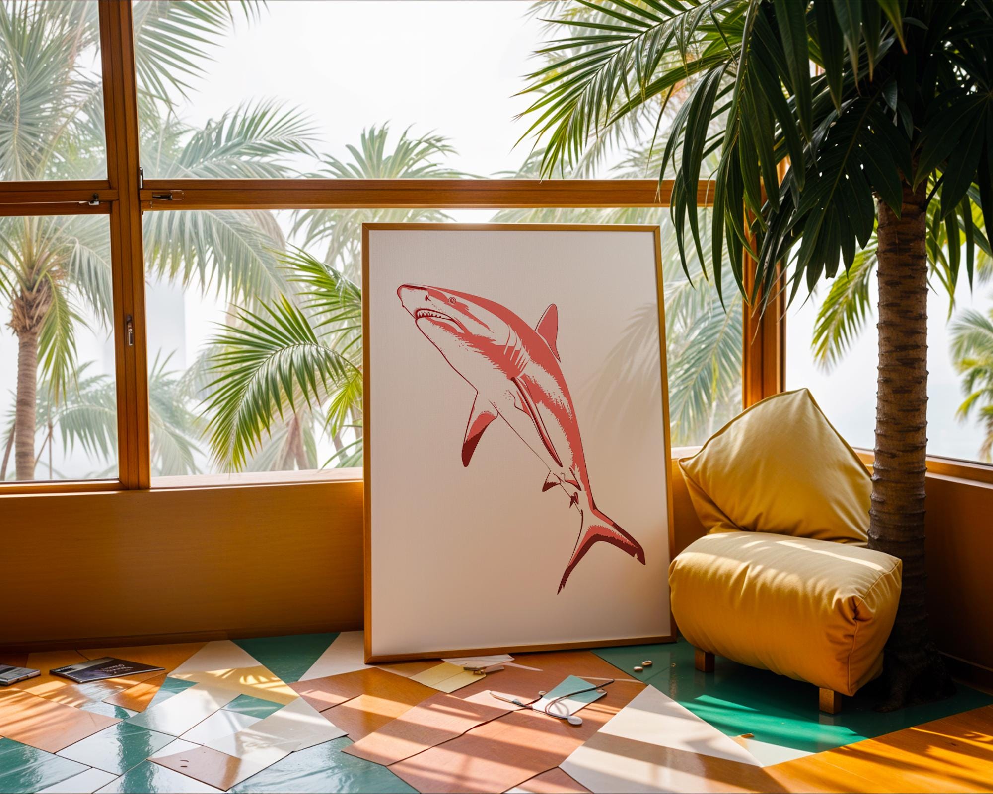 Fierce Red Shark Art Print, Modern Coastal Home Decor wall art print, modern home decor, unframed artwork by Nomad & Nest