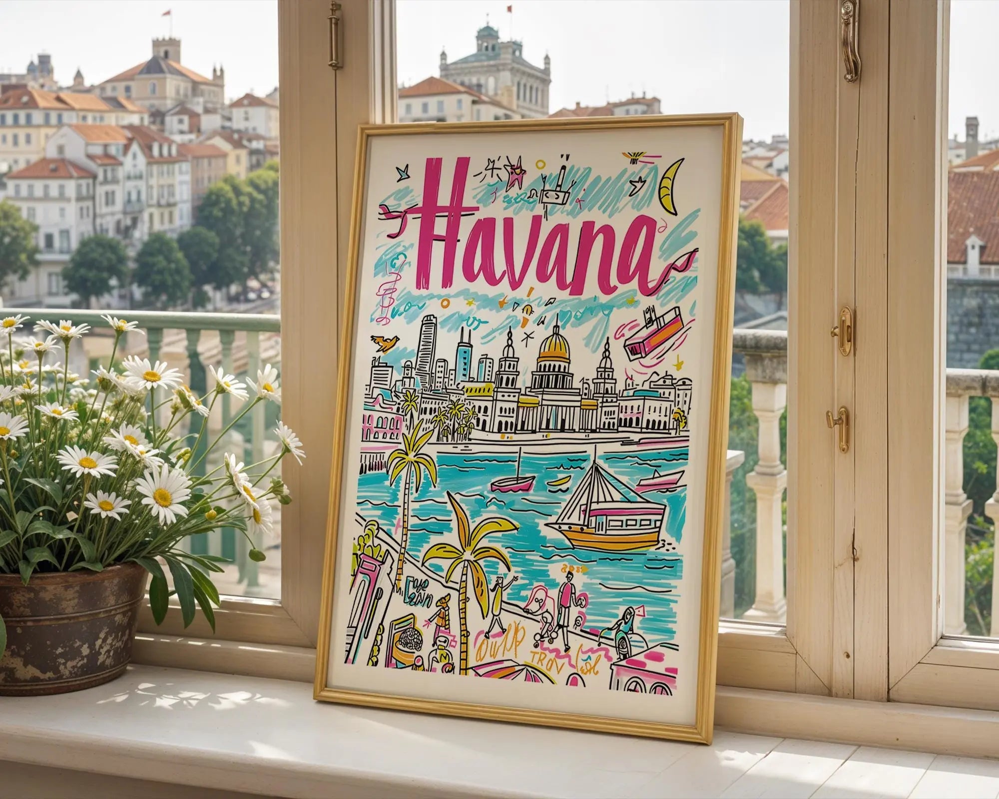 Havana Cuba Travel Poster | Retro Caribbean City Art Print wall art print, modern home decor, unframed artwork by Nomad & Nest