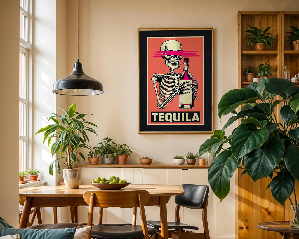 Positive Emotion | Tequila Skeleton Wall Art | Funny Drinking Poster | Bold Retro Bar Decor wall art print, modern home decor, unframed artwork by Nomad & Nest