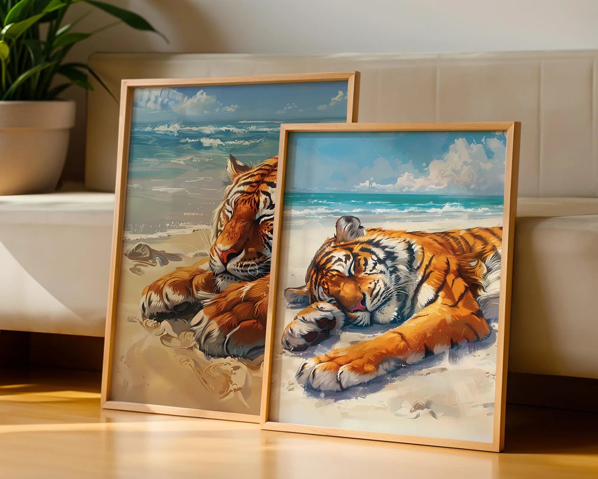 Colourful Prints | Beach Tiger Print Set | Coastal Animal Wall Art wall art print, modern home decor, unframed artwork by Nomad & Nest