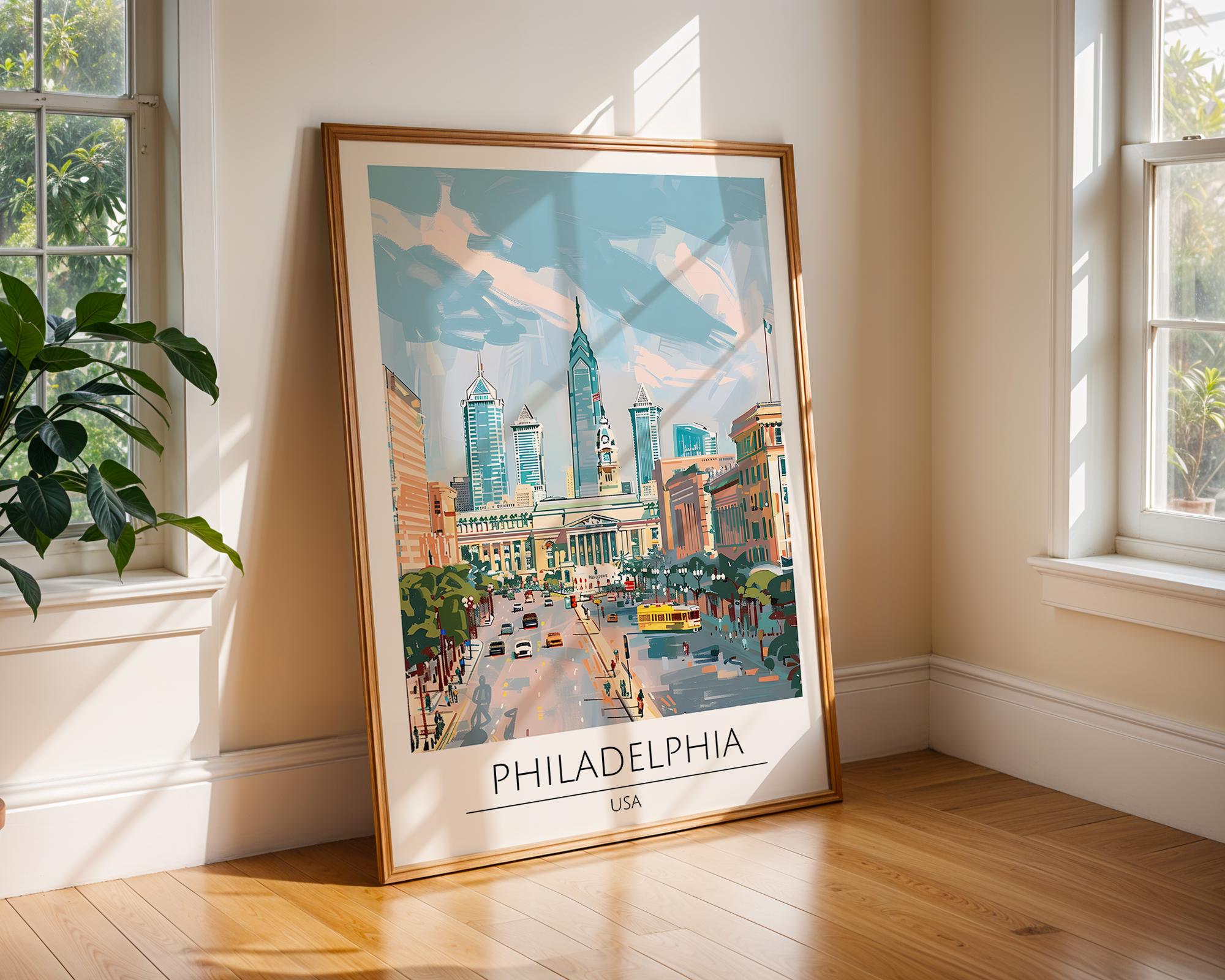 Philadelphia Skyline Art Print | Colorful Cityscape Travel Poster wall art print, modern home decor, unframed artwork by Nomad & Nest