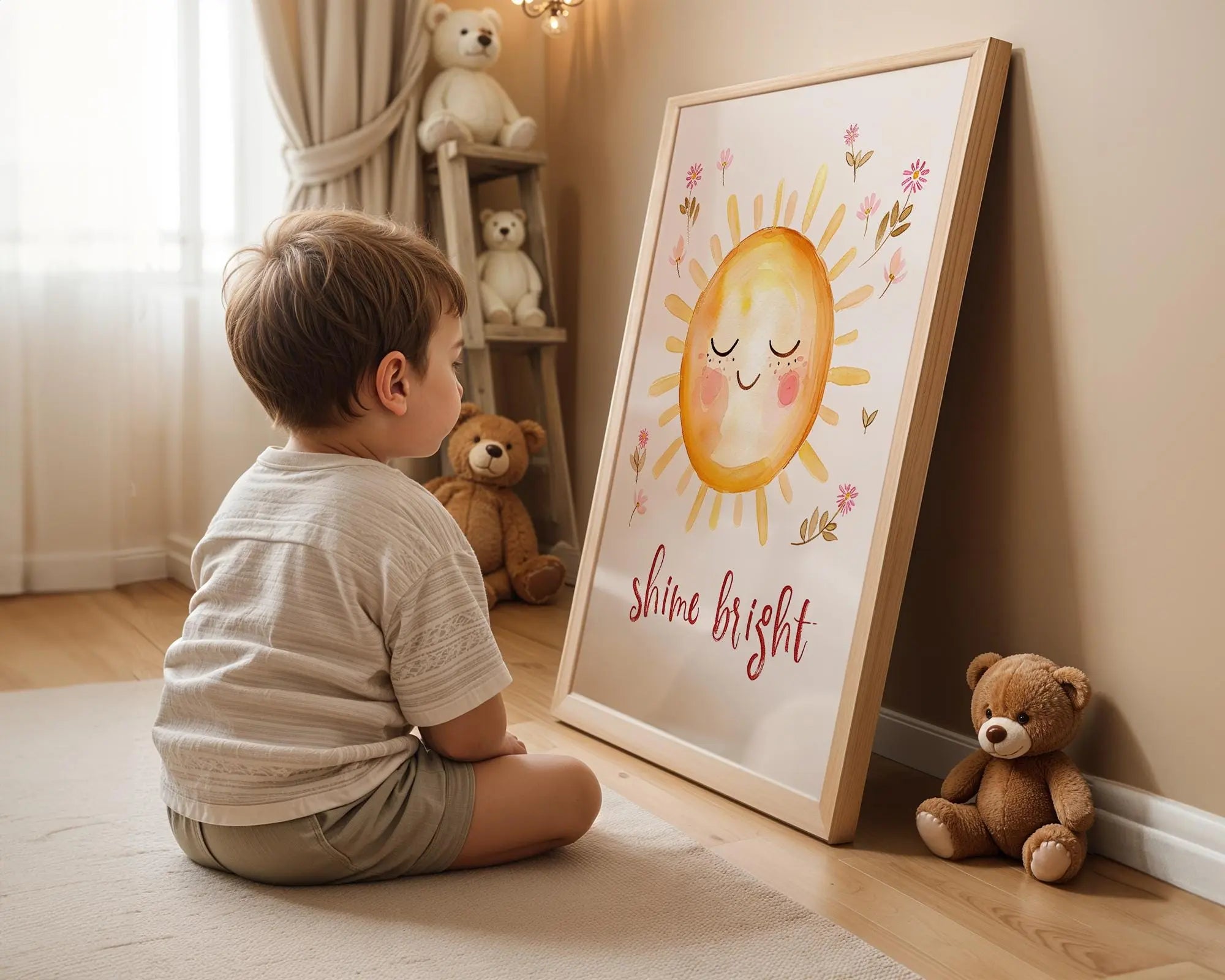 Playroom Ideas | Shine Bright Nursery Print | Sun Wall Art Baby Decor wall art print, modern home decor, unframed artwork by Nomad & Nest