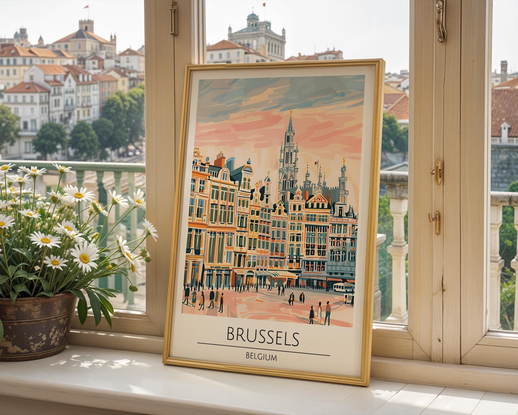 Brussels Grand Place Travel Poster | Belgium Architecture Print wall art print, modern home decor, unframed artwork by Nomad & Nest