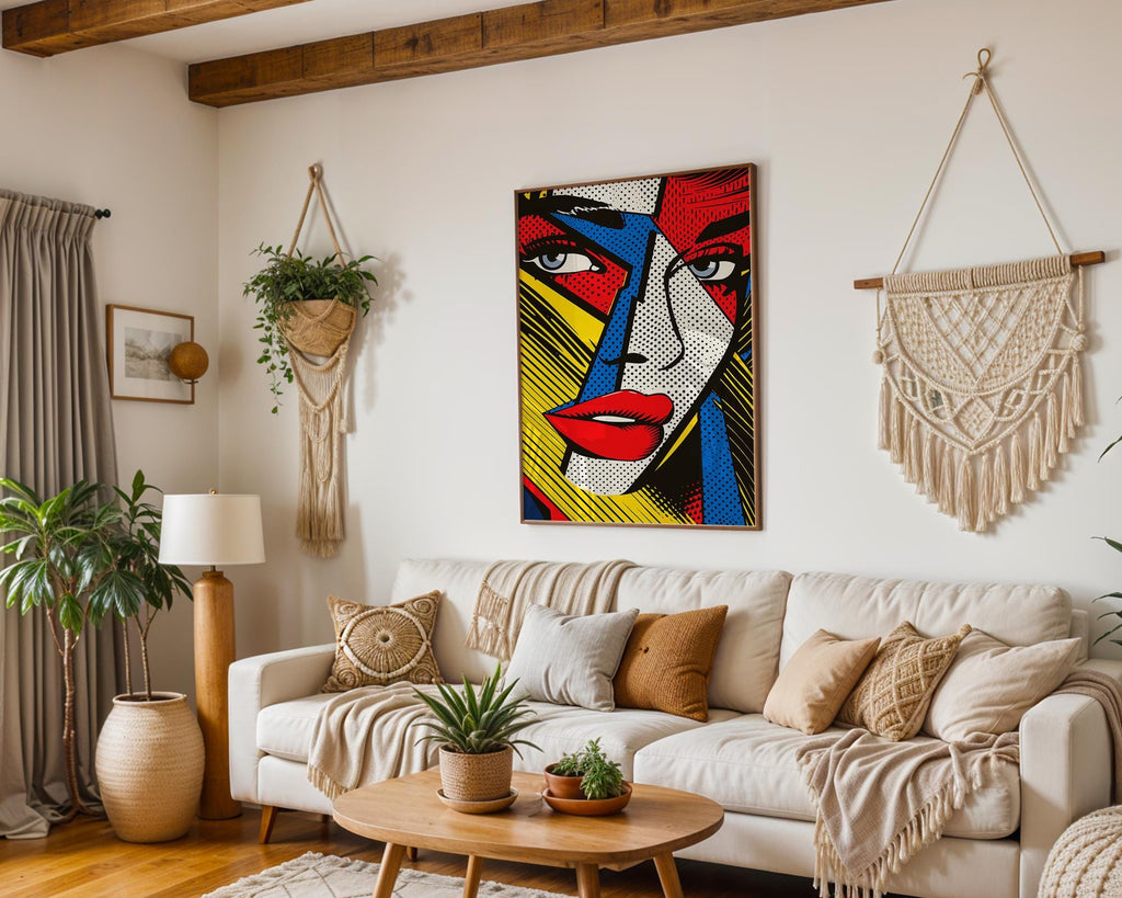 Modern Pop Art | Geometric  Woman's Face Print | Retro Comic Book Style wall art print, modern home decor, unframed artwork by Nomad & Nest
