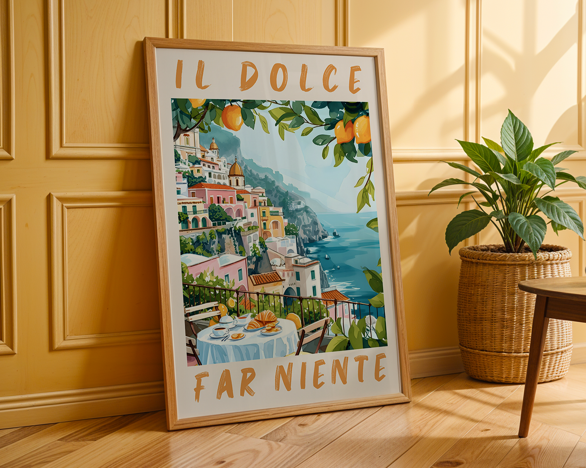 Colourful Prints | Italian Riviera Lemon Tree Print | Amalfi Coast Travel Poster wall art print, modern home decor, unframed artwork by Nomad & Nest