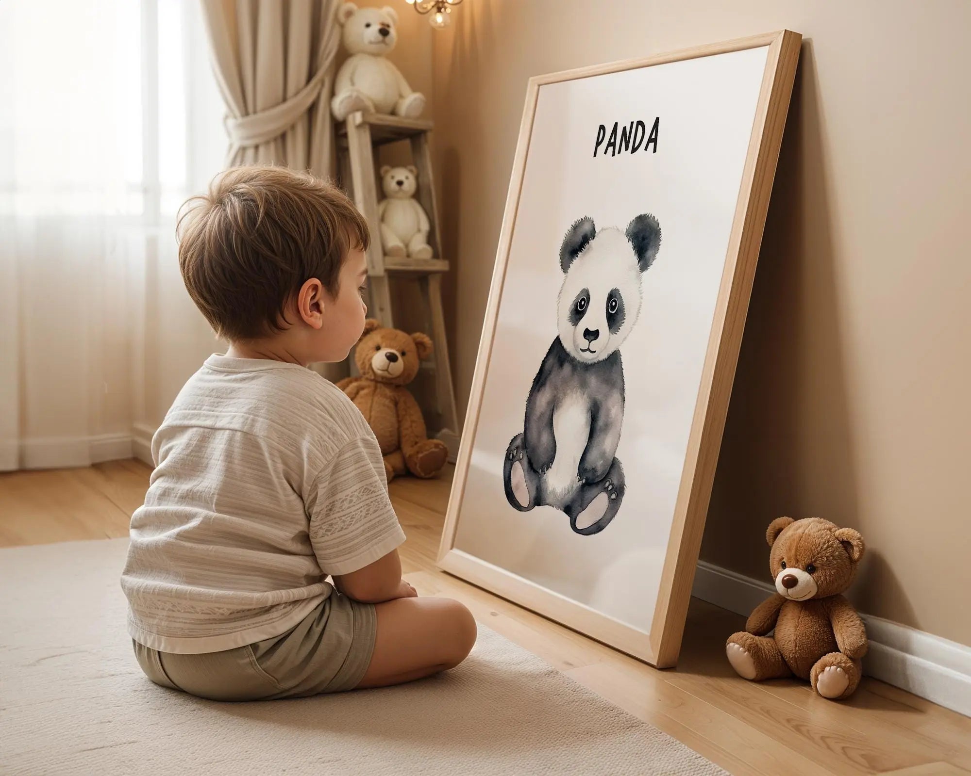 Playroom Ideas | Panda Nursery Wall Art | Neutral Animal Baby Illustration wall art print, modern home decor, unframed artwork by Nomad & Nest