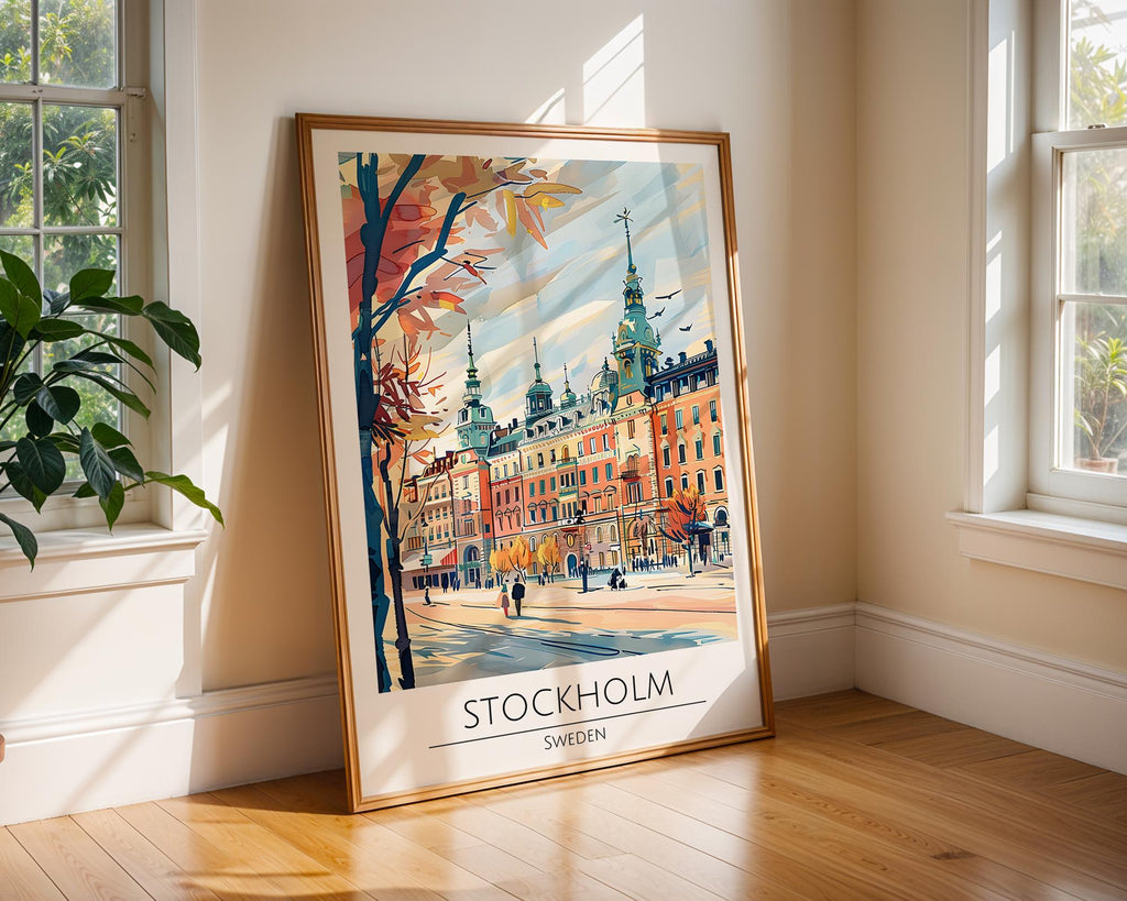 Stockholm Sweden Print | Colorful Nordic Cityscape, Autumn Street wall art print, modern home decor, unframed artwork by Nomad & Nest