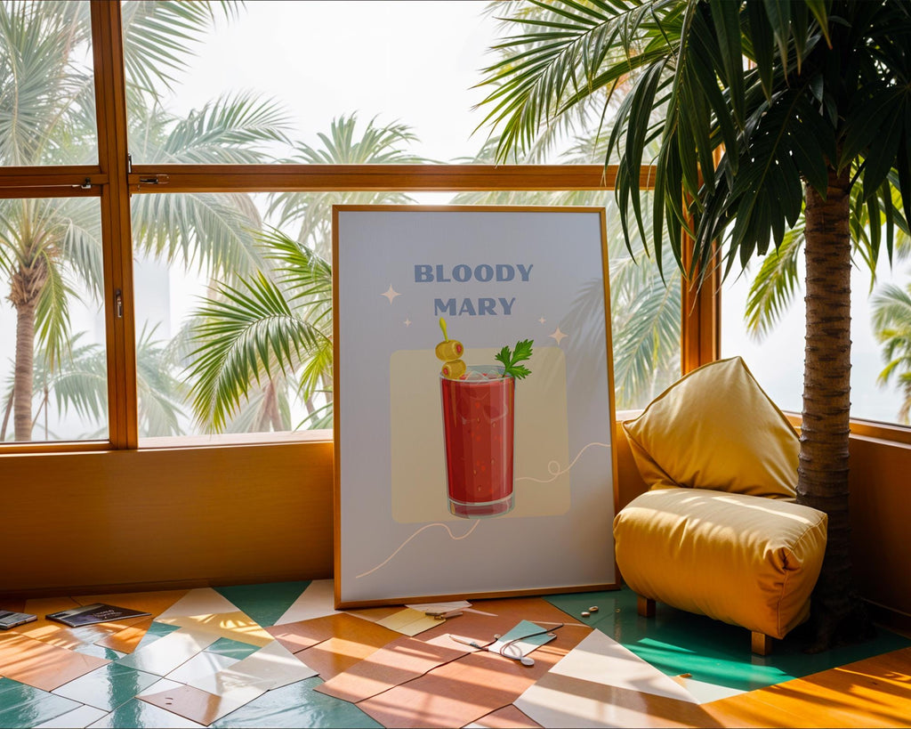 Retro Bloody Mary Cocktail Print | Classic Bar Cart Illustration wall art print, modern home decor, unframed artwork by Nomad & Nest