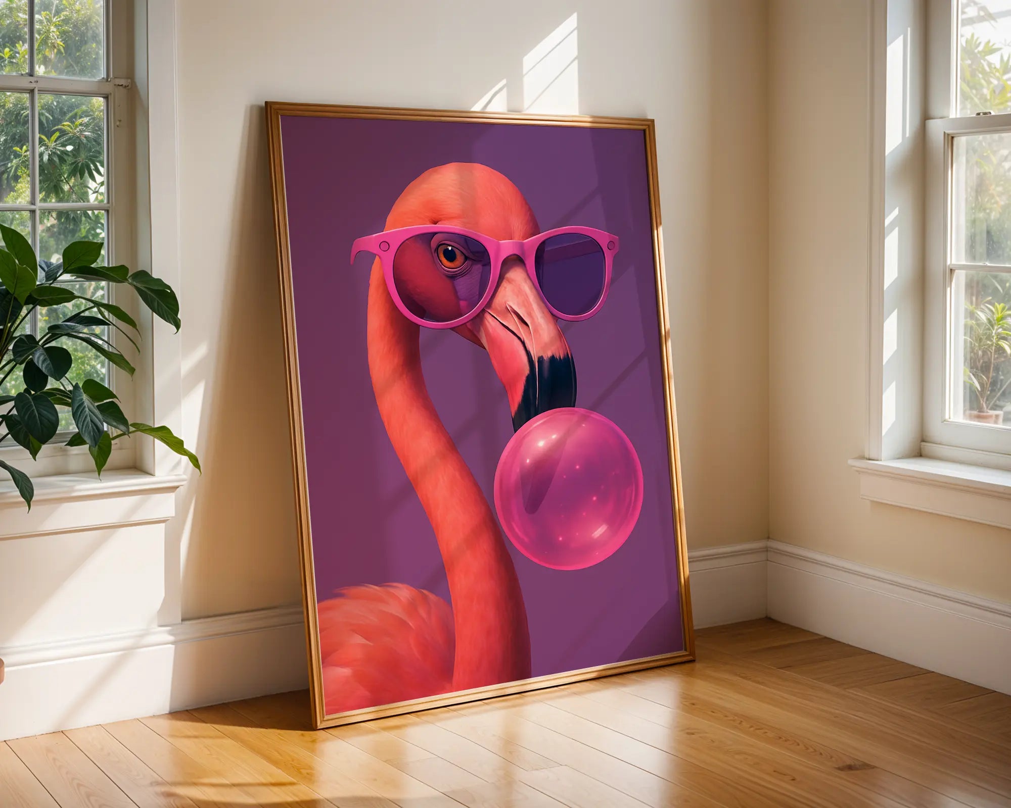 Colourful Prints | Funky Flamingo Art Print | Bubblegum, Pink Glasses, Bold Decor wall art print, modern home decor, unframed artwork by Nomad & Nest