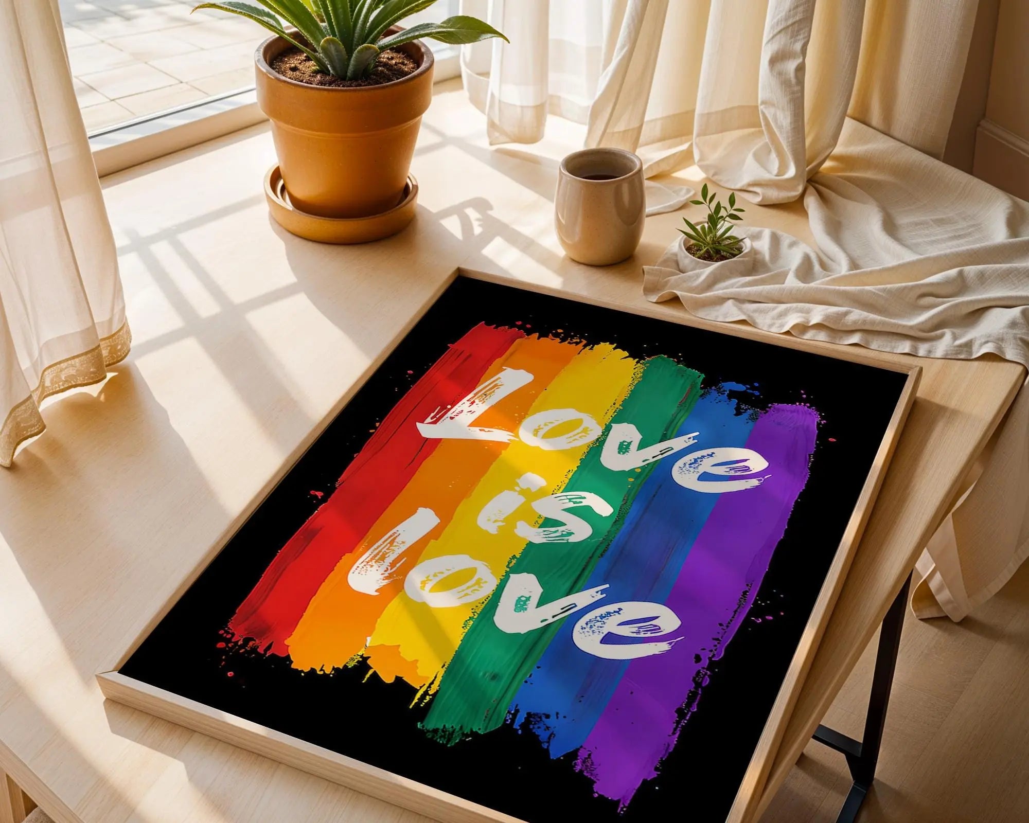 Positive Emotion | Love Is Love Rainbow Wall Art | Pride Typography Poster | LGBTQ+ Statement Print wall art print, modern home decor, unframed artwork by Nomad & Nest