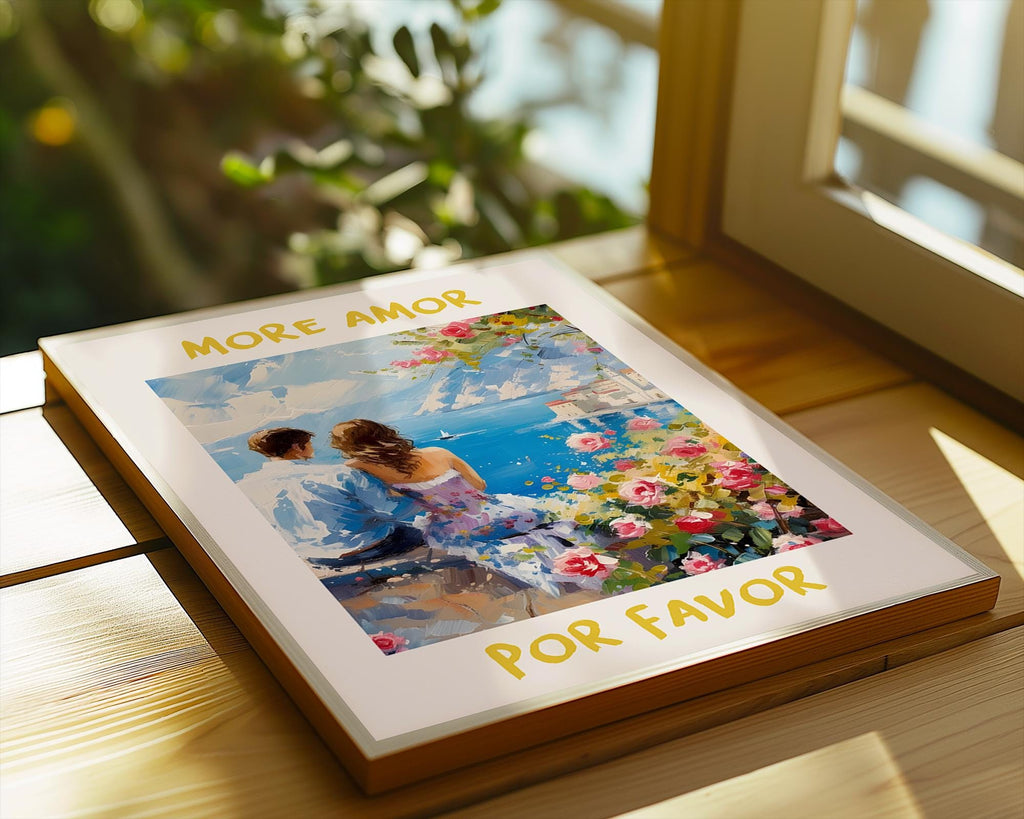 Colourful Prints | Seaside Love Painting Print | Romantic Couple, Roses, Coastal Art wall art print, modern home decor, unframed artwork by Nomad & Nest