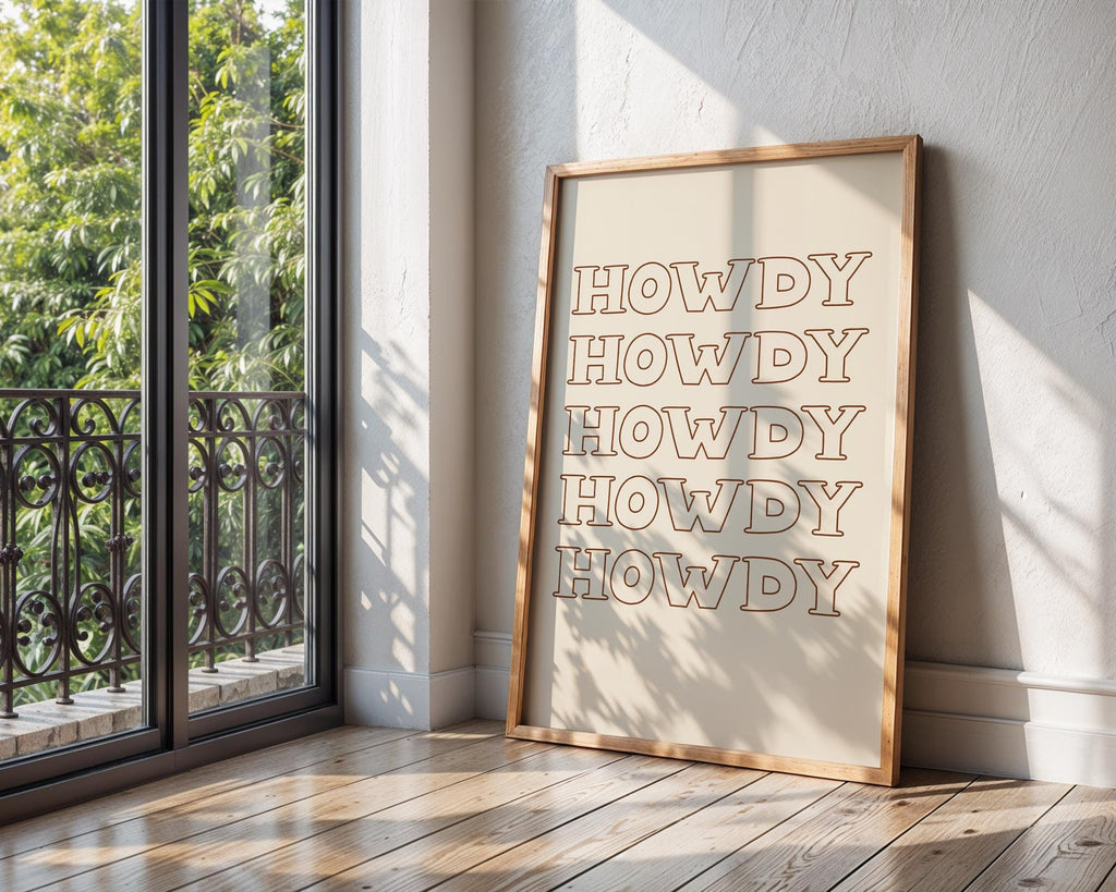 Howdy Print | Neutral Western Typography, Rustic Farmhouse Decor wall art print, modern home decor, unframed artwork by Nomad & Nest