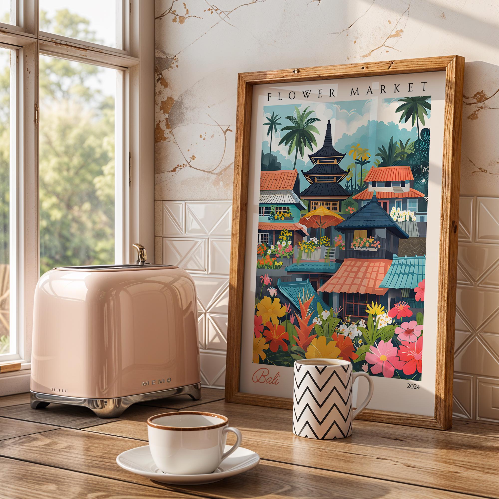 Bali Flower Market Art Print | Vintage Indonesian Travel Poster wall art print, modern home decor, unframed artwork by Nomad & Nest
