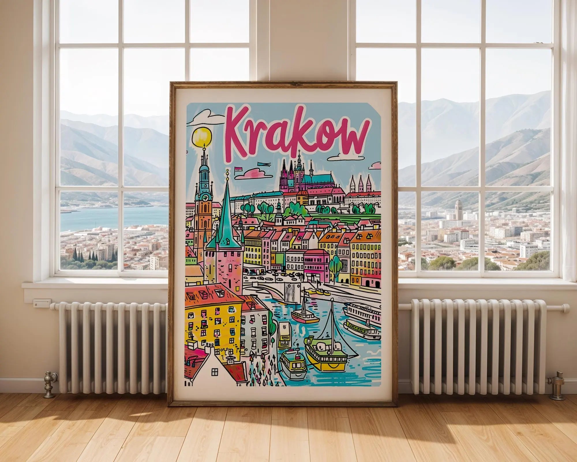Krakow Poland Travel Poster | Colorful City Art Print wall art print, modern home decor, unframed artwork by Nomad & Nest