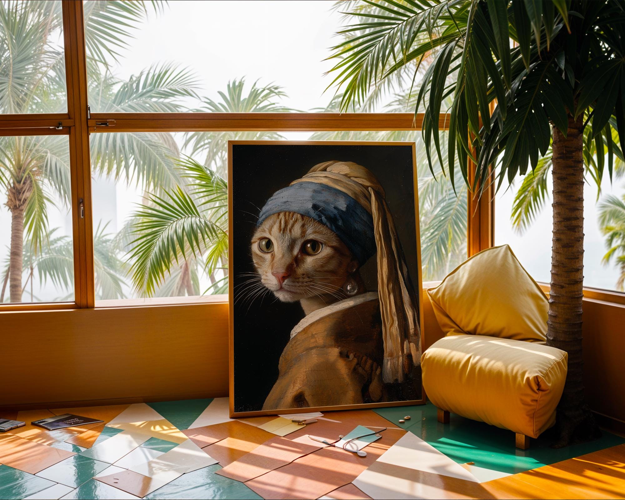 Cat Art Print | Girl with Pearl Earring Parody, Tabby Cat Wall Decor wall art print, modern home decor, unframed artwork by Nomad & Nest
