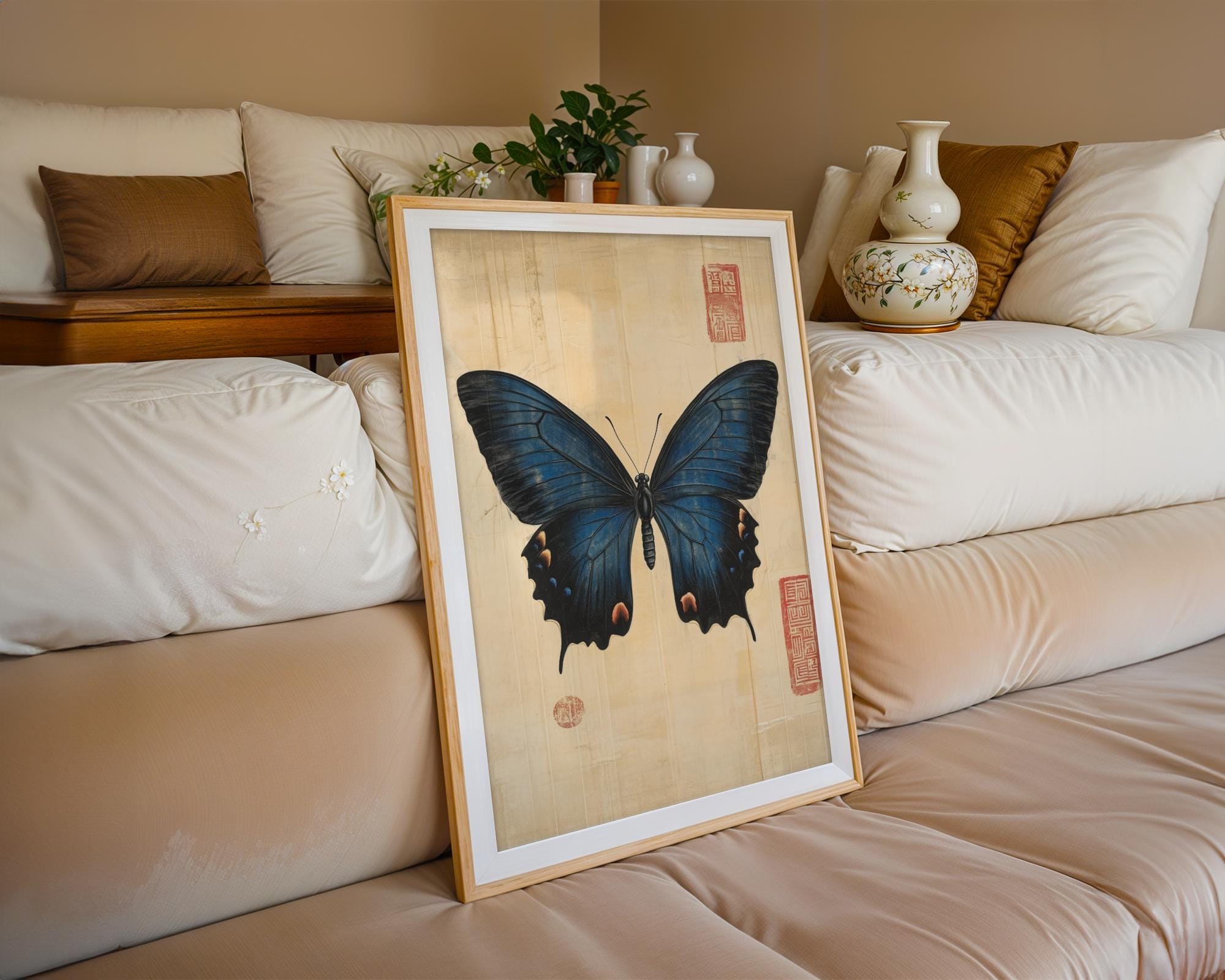 Japanese Poster | Vintage Blue Butterfly Print –  Botanical Wall Art wall art print, modern home decor, unframed artwork by Nomad & Nest