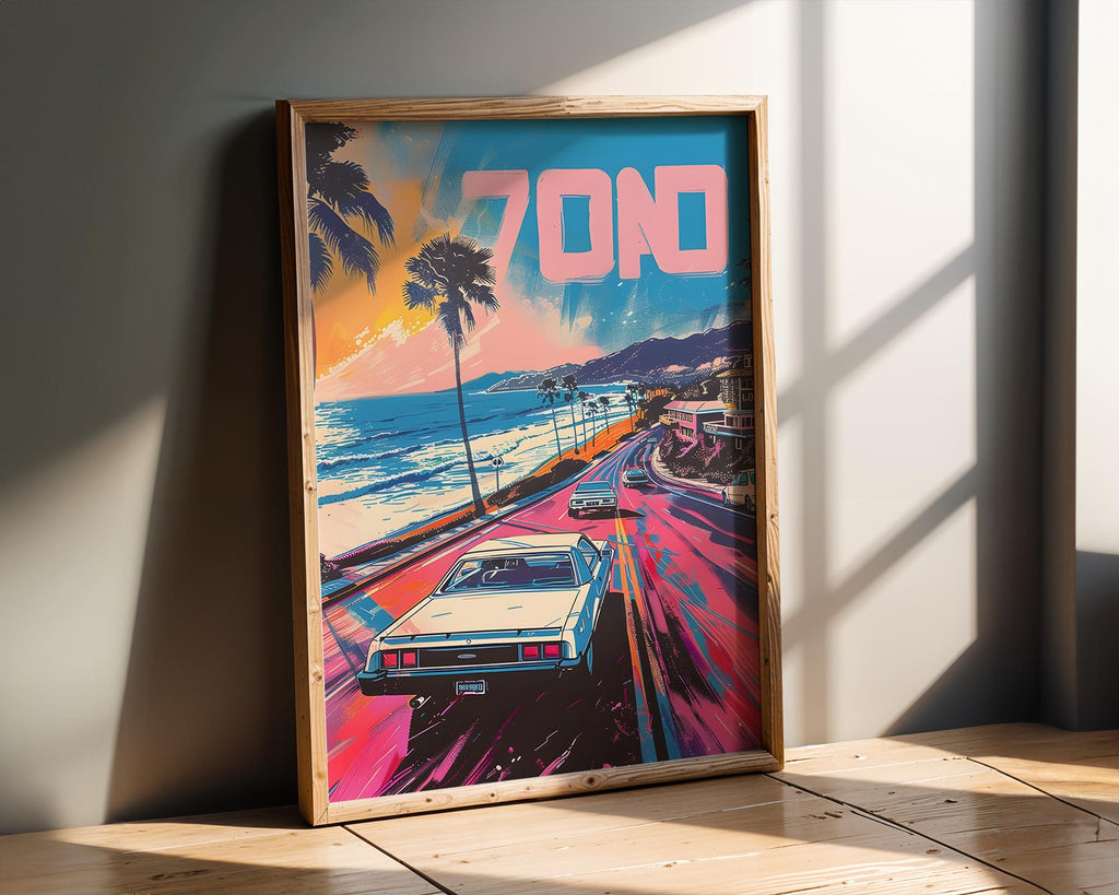Modern Pop Art | Retro 70s California Coast Print | Vintage Muscle Car wall art print, modern home decor, unframed artwork by Nomad & Nest