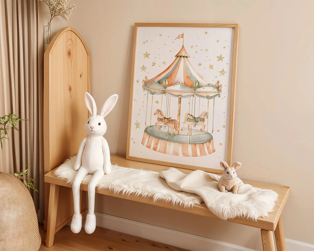 Playroom Ideas | Pastel Carousel Nursery Wall Art | Vintage Fairground Art wall art print, modern home decor, unframed artwork by Nomad & Nest