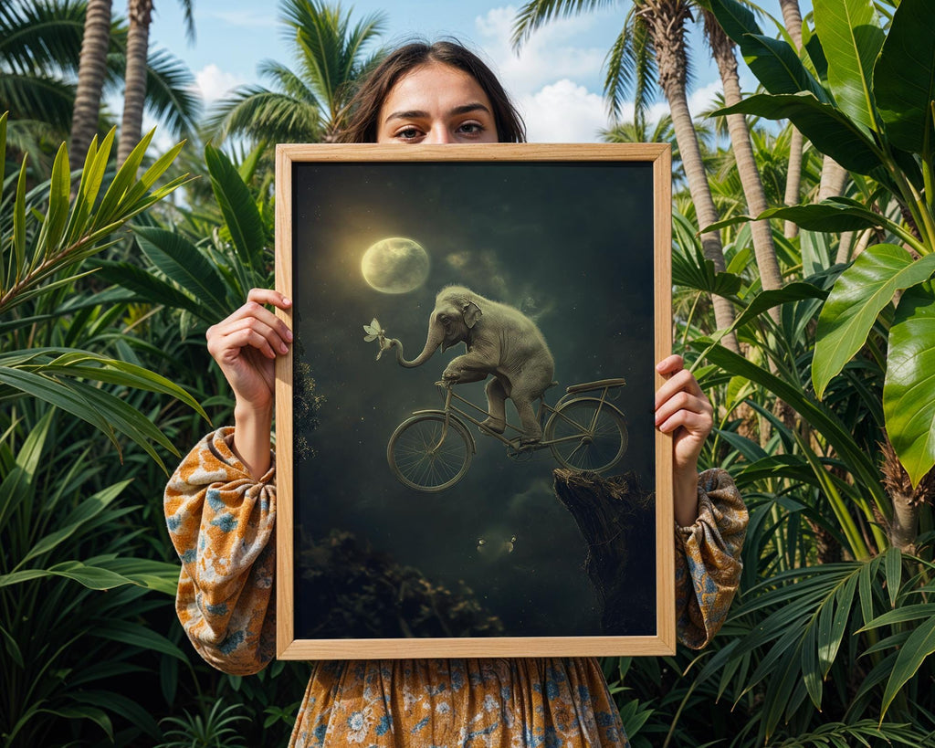 Elephant on Bicycle Print | Surreal Animal Art, Nursery Decor wall art print, modern home decor, unframed artwork by Nomad & Nest