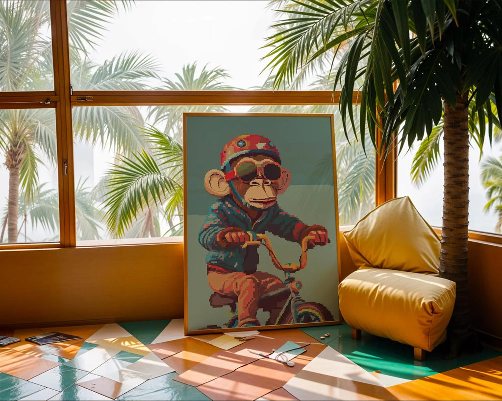 Monkey Riding Bicycle Art Print | Retro Whimsical Illustration wall art print, modern home decor, unframed artwork by Nomad & Nest