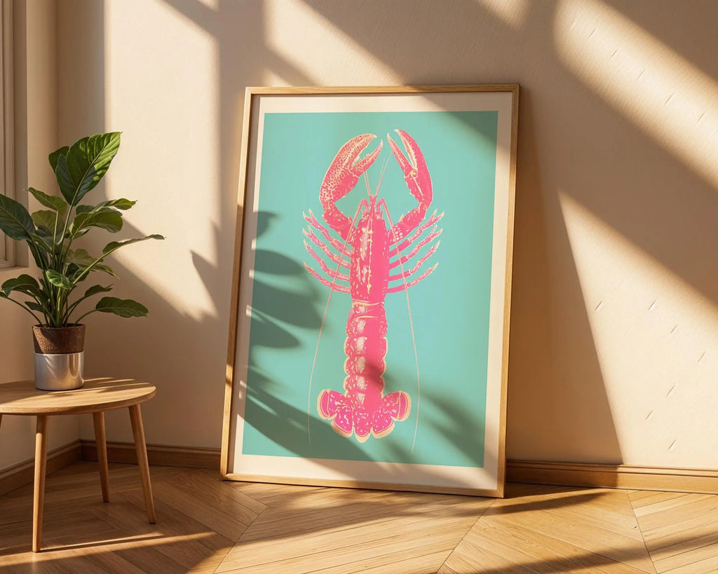 Pink Lobster Print | Coastal Kitchen, Nautical Wall Art wall art print, modern home decor, unframed artwork by Nomad & Nest