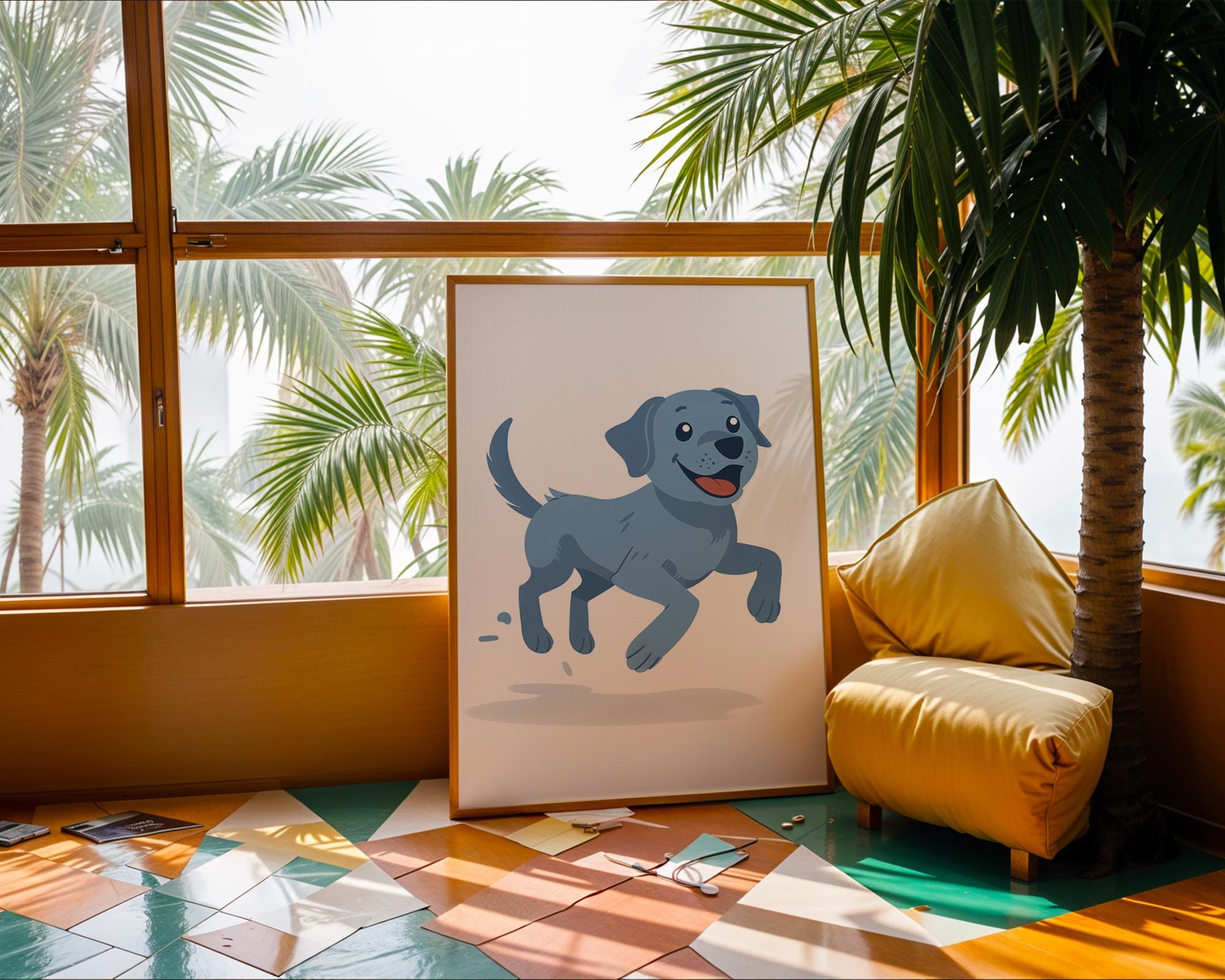 Blue Labrador Puppy Print, Nursery Kids Room Decor, Dog Lover Gift wall art print, modern home decor, unframed artwork by Nomad & Nest
