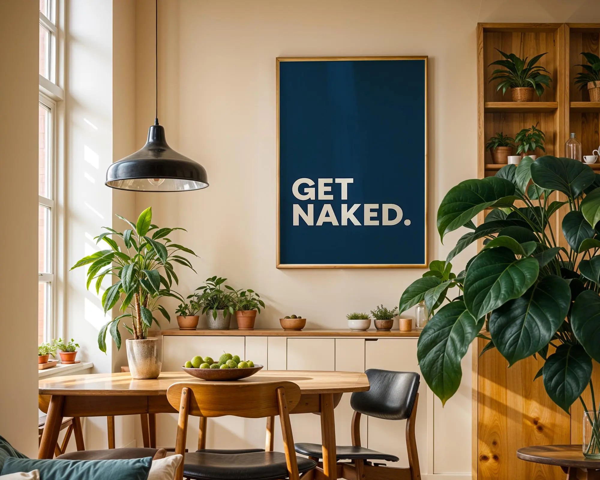 Positive Emotion | Get Naked Wall Art | Bold Modern Typography | Playful Bathroom Decor | Minimal Statement Poster wall art print, modern home decor, unframed artwork by Nomad & Nest