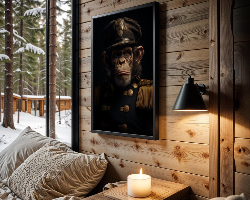 Vintage Chimpanzee Admiral Print – Military Monkey Portrait wall art print, modern home decor, unframed artwork by Nomad & Nest