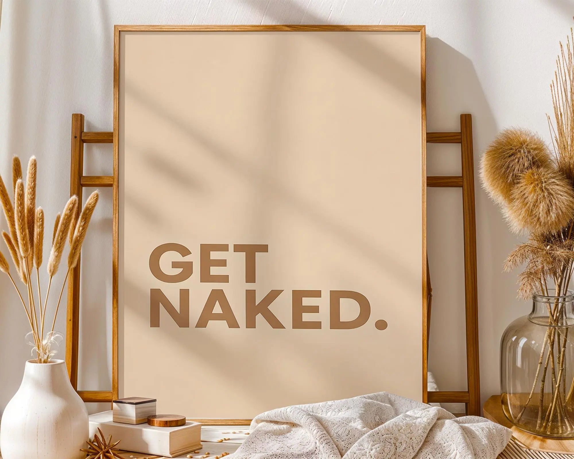 Positive Emotion | Get Naked Wall Art | Bold Modern Typography | Playful Bathroom Decor | Minimal Statement Poster wall art print, modern home decor, unframed artwork by Nomad & Nest