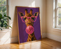 Colourful Prints | Giraffe Bubblegum Print | Funky Animal Art with Pink Glasses wall art print, modern home decor, unframed artwork by Nomad & Nest