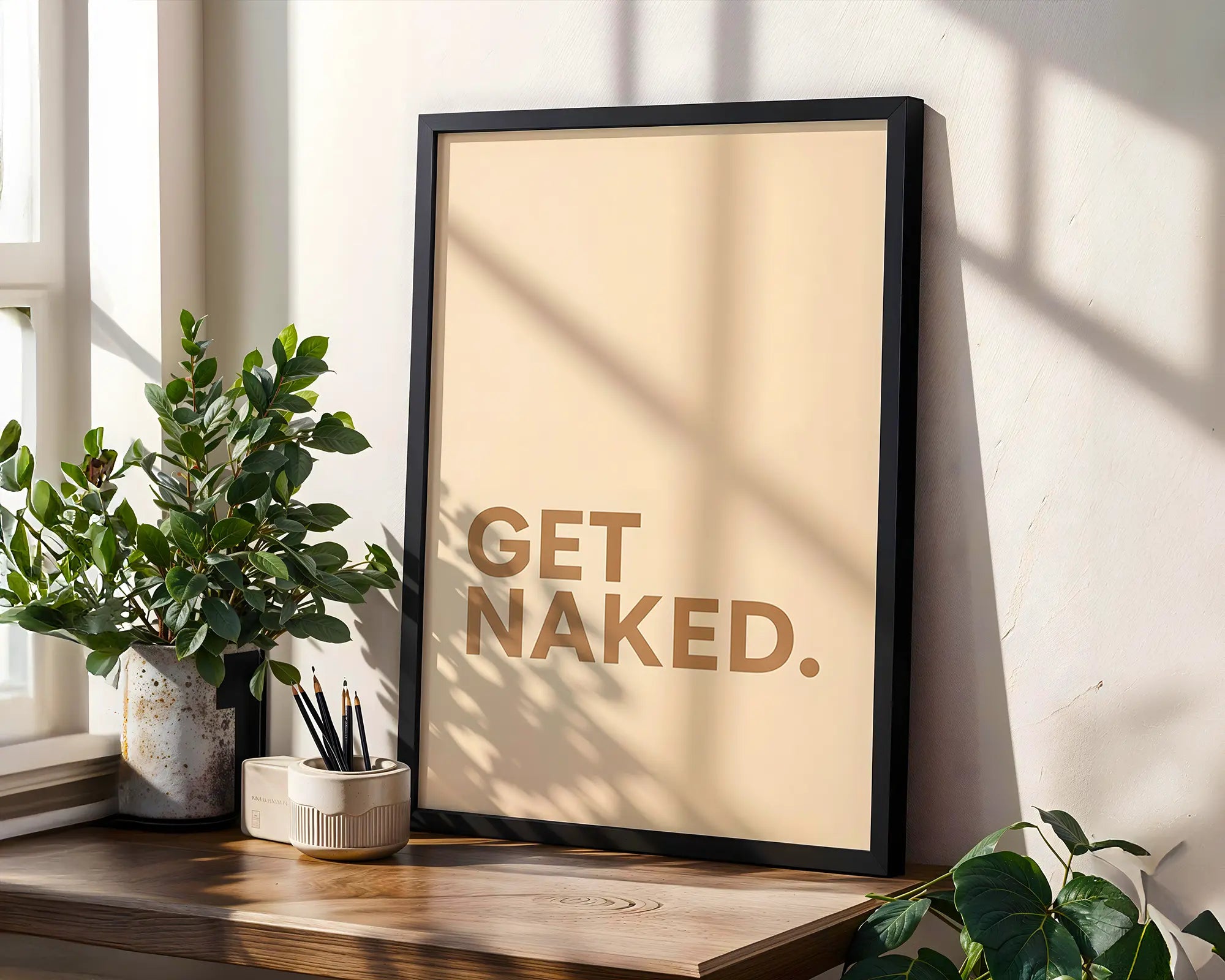 Positive Emotion | Get Naked Wall Art | Bold Modern Typography | Playful Bathroom Decor | Minimal Statement Poster wall art print, modern home decor, unframed artwork by Nomad & Nest