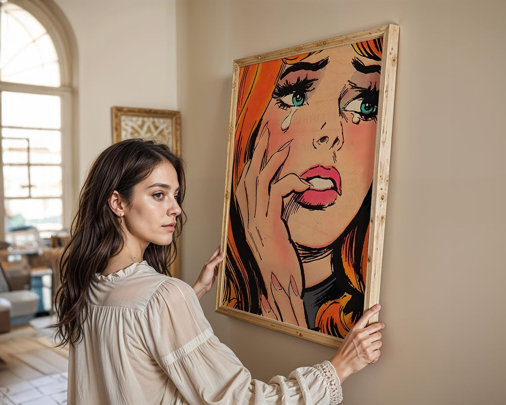 Modern Pop Art | Crying Woman  Print | Retro Comic Style Illustration wall art print, modern home decor, unframed artwork by Nomad & Nest