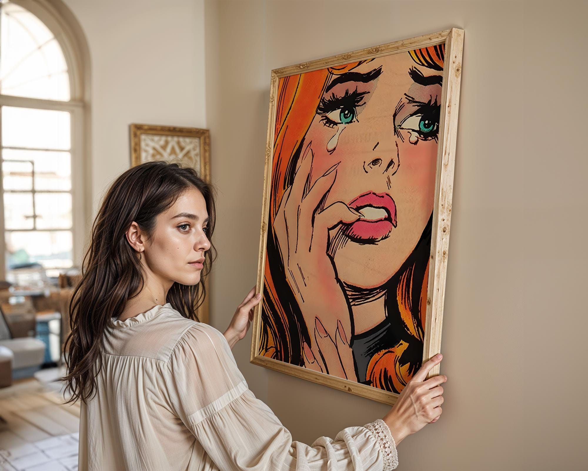 Modern Pop Art | Crying Woman  Print | Retro Comic Style Illustration wall art print, modern home decor, unframed artwork by Nomad & Nest