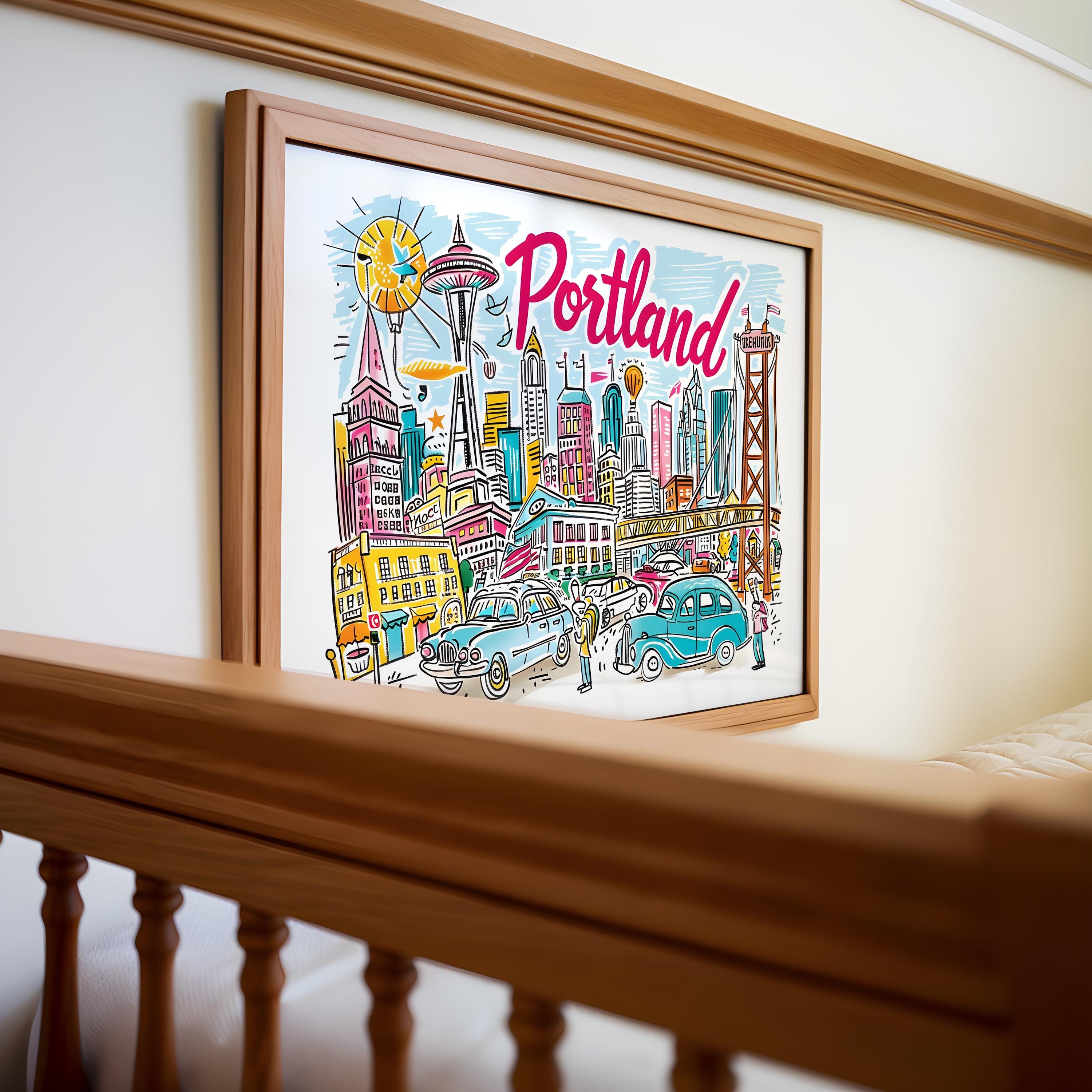 Portland Oregon Poster | Colorful Cityscape Wall Art wall art print, modern home decor, unframed artwork by Nomad & Nest