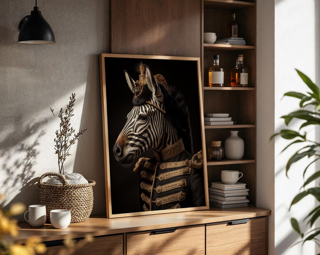 Regal Zebra Art Print | Military Uniform Animal Portrait wall art print, modern home decor, unframed artwork by Nomad & Nest