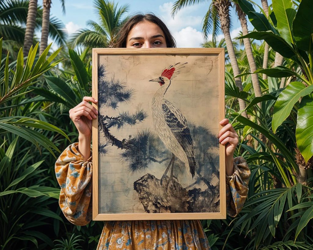 Japanese Crane Art Print | Blue and White Oriental Bird Poster wall art print, modern home decor, unframed artwork by Nomad & Nest