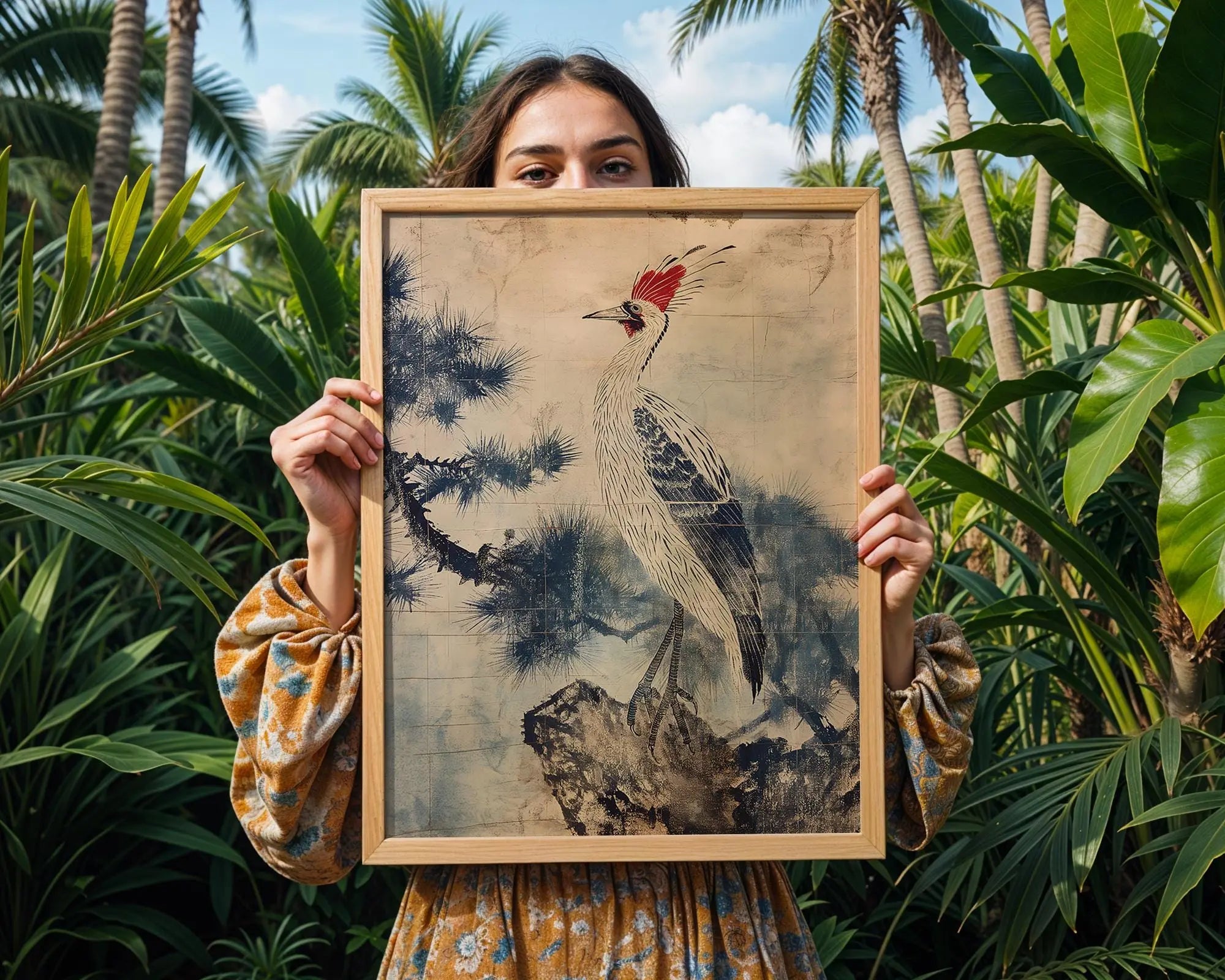 Japanese Crane Art Print | Blue and White Oriental Bird Poster wall art print, modern home decor, unframed artwork by Nomad & Nest