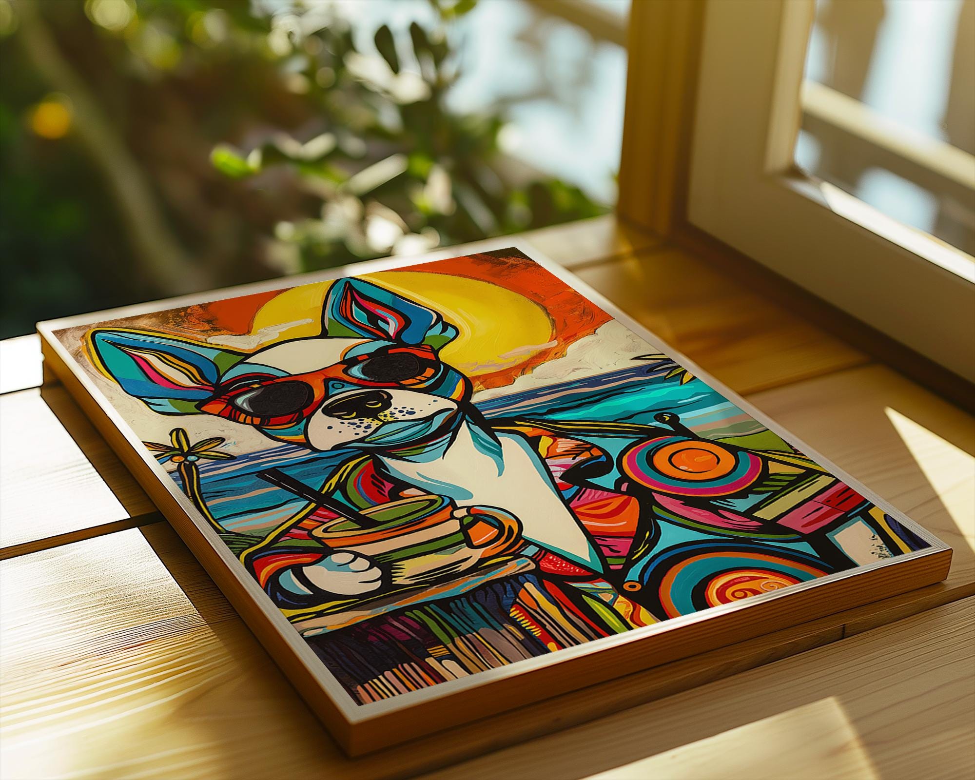 Boston Terrier Cocktail Art Print | Retro Summer Beach Poster wall art print, modern home decor, unframed artwork by Nomad & Nest