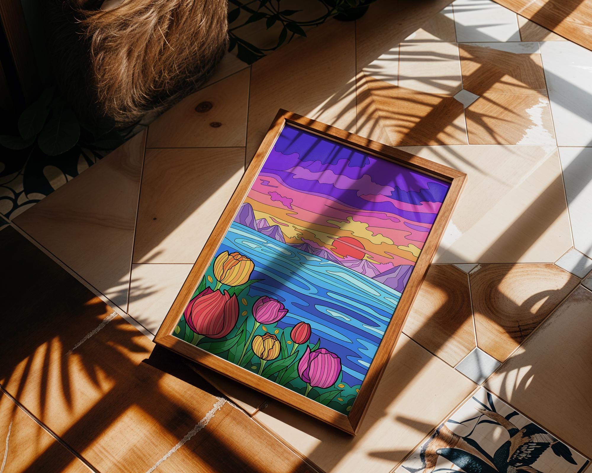 Modern Pop Art | Tulip Sunset Landscape  Print | Colorful Ocean Scene, Coastal Home Decor wall art print, modern home decor, unframed artwork by Nomad & Nest