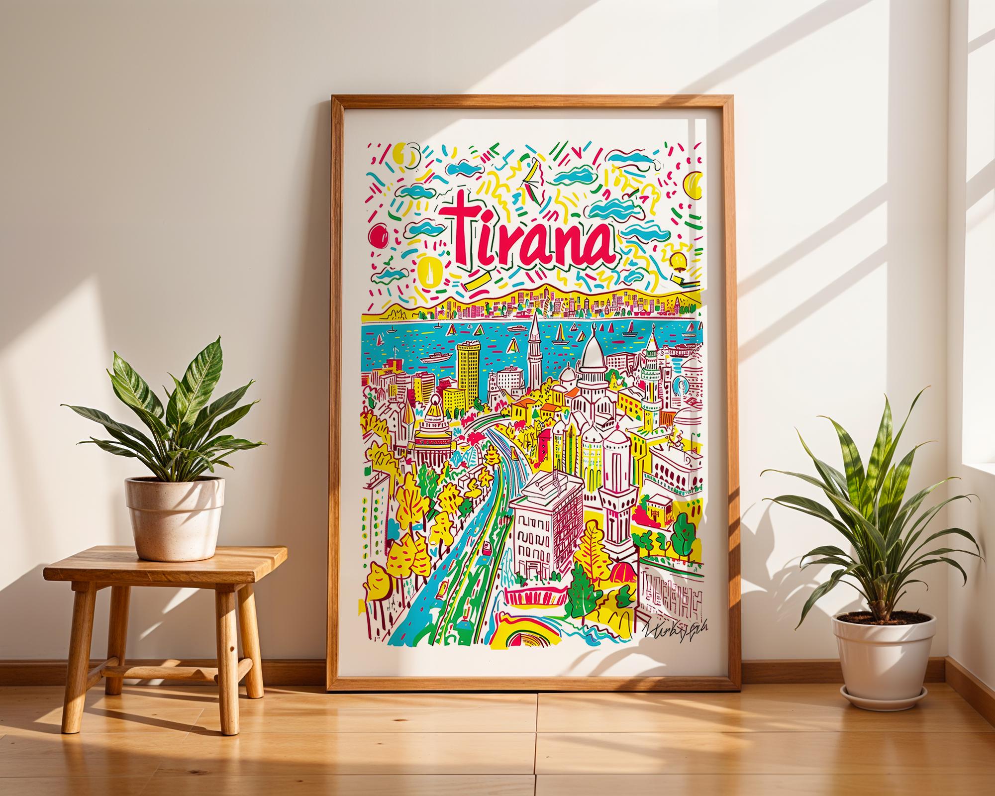 Tirana Albania Travel Poster | Colourful City Illustration Art wall art print, modern home decor, unframed artwork by Nomad & Nest