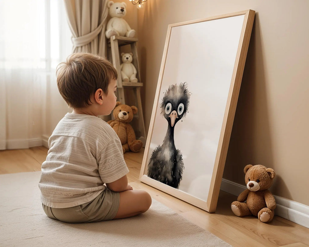 Playroom Ideas | Funny Ostrich Nursery Wall Art | Safari Animal Baby Print wall art print, modern home decor, unframed artwork by Nomad & Nest