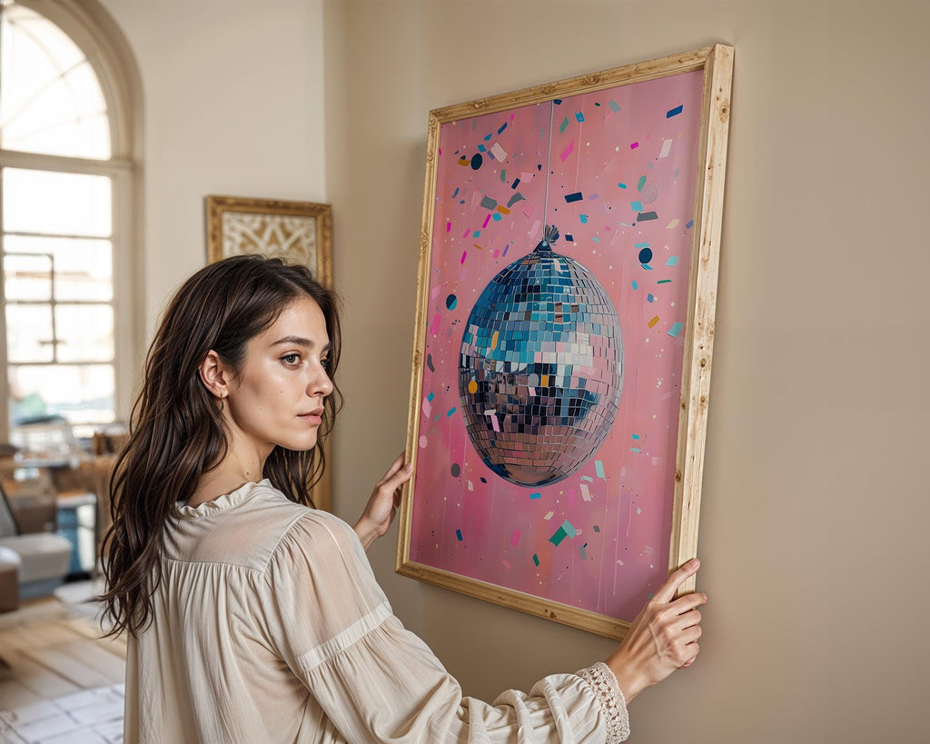 Modern Pop Art | Pink Disco Ball  Print | Retro Glam Home Decor wall art print, modern home decor, unframed artwork by Nomad & Nest