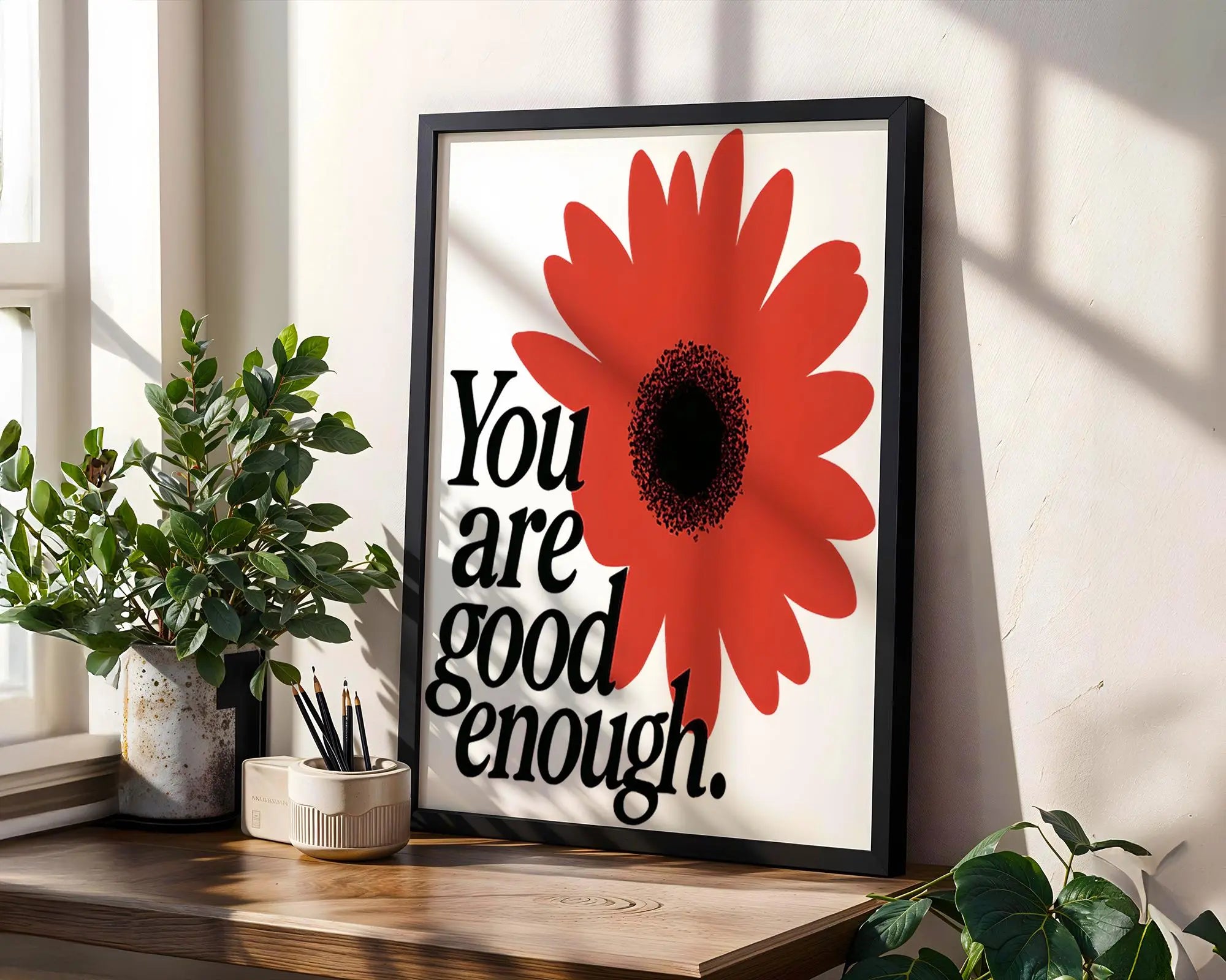 Red Flower Print – You Are Good Enough, Motivational Wall Art wall art print, modern home decor, unframed artwork by Nomad & Nest