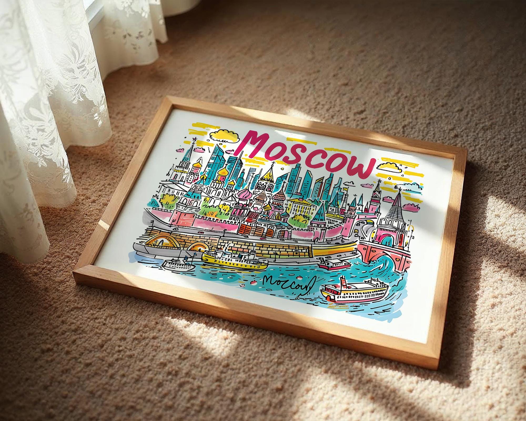 Moscow Russia Art Print | Colorful Cityscape Travel Poster wall art print, modern home decor, unframed artwork by Nomad & Nest