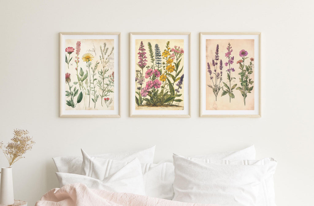 Wildflower Botanical Prints Set | Vintage Rustic Wall Art wall art print, modern home decor, unframed artwork by Nomad & Nest