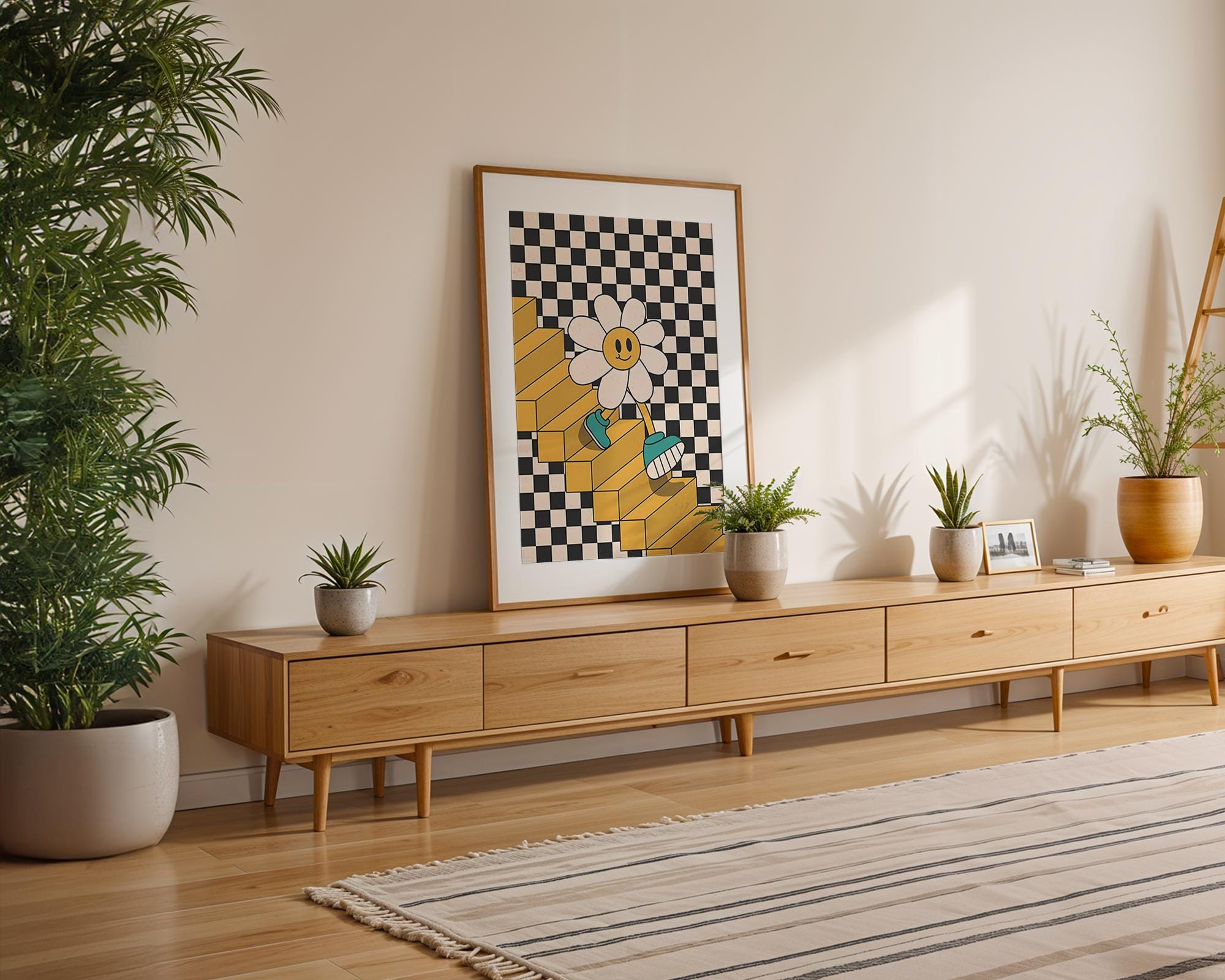 Modern Pop Art | Retro 70s Daisy Flower Print | Checkerboard Staircase  Poster wall art print, modern home decor, unframed artwork by Nomad & Nest